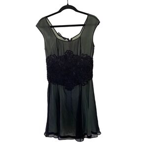 Peggy Jennings corset style Flowy two tone green and black dress sz 4